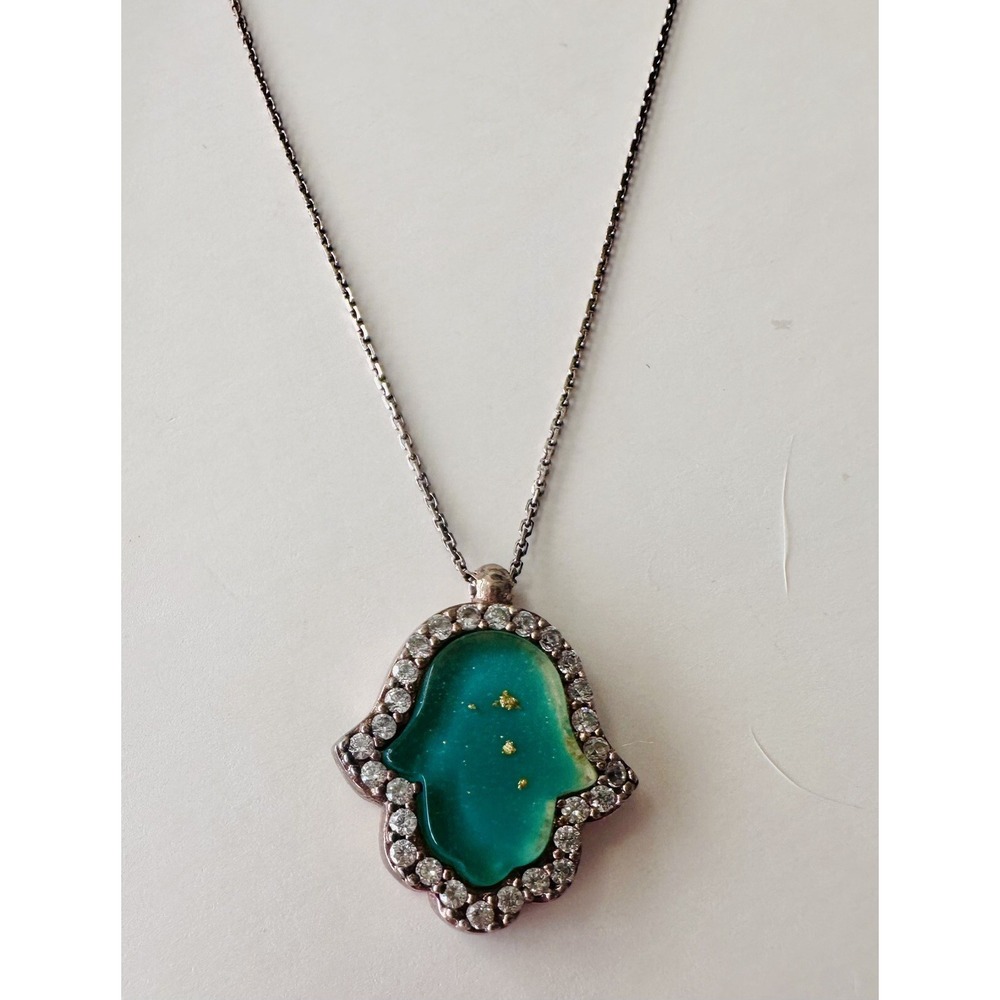Opalite & Cubic Zirconia Hamsa Pendant Rose Gold Plated & Silver
